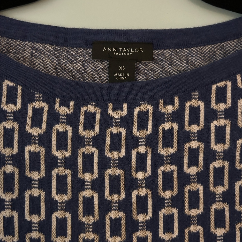 Ann Taylor Factory Navy and Cream Geometric Sweater